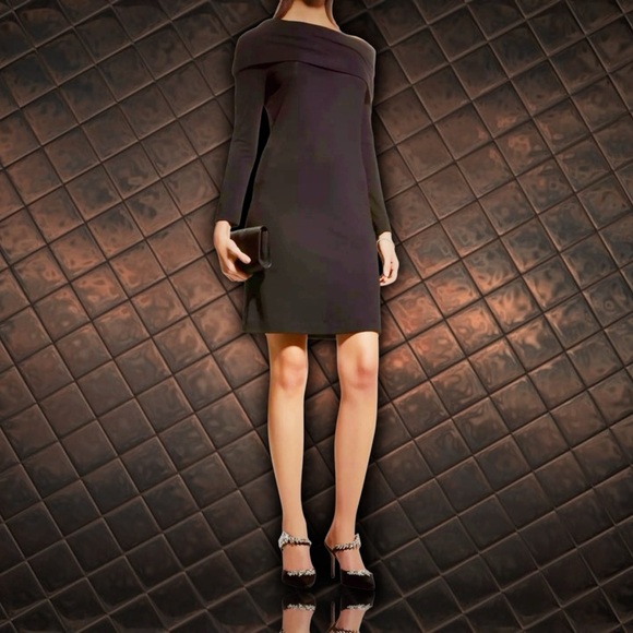 NWT Alberta Ferretti Black ‘One-Shoulder Foldover Cowl Neck Knit Dress’ Size 8 - Picture 4 of 16